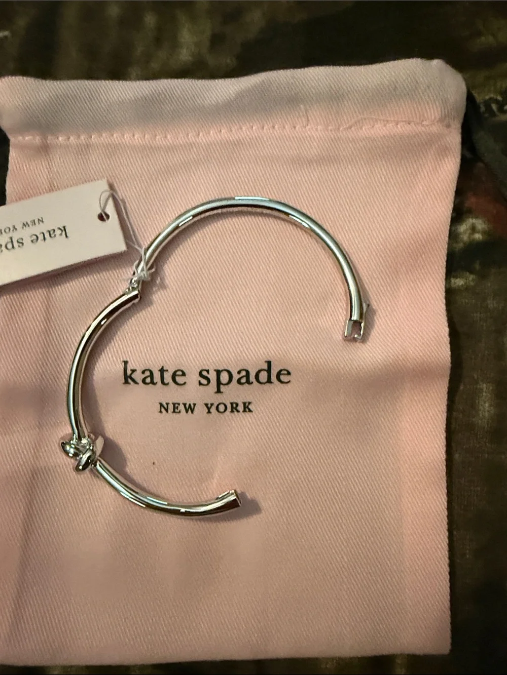 kate spade Silver Knot Bangle with Pink Pouch